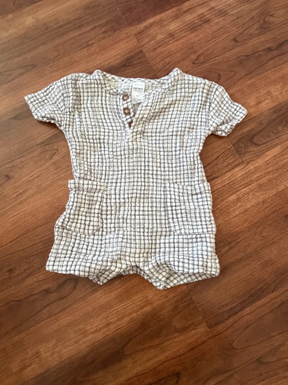Baby Carter's Cream and Gray Grid Romper